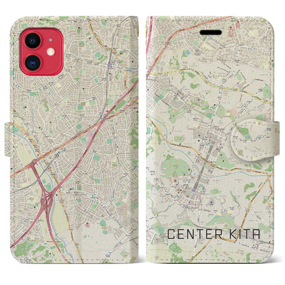 【センター北（神奈川県）】地図柄iPhoneケース（手帳タイプ）ナチュラル・iPhone 11 用