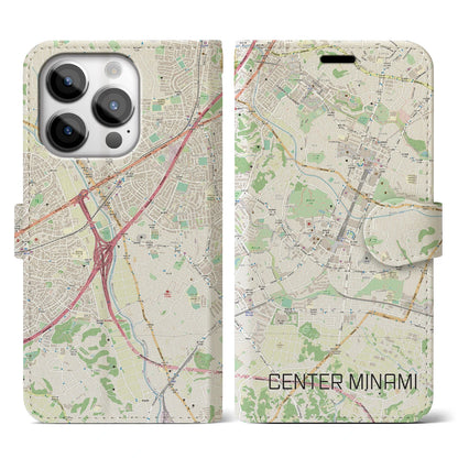 【センター南（神奈川県）】地図柄iPhoneケース（手帳タイプ）ナチュラル・iPhone 14 Pro 用