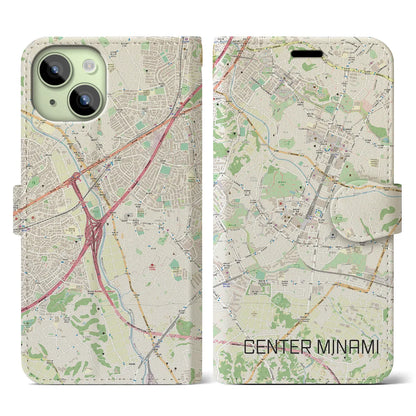 【センター南（神奈川県）】地図柄iPhoneケース（手帳タイプ）ナチュラル・iPhone 15 用