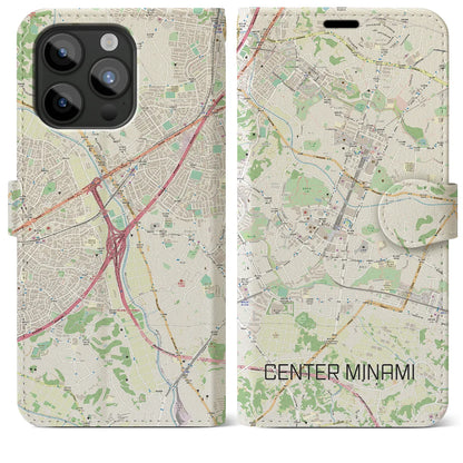 【センター南（神奈川県）】地図柄iPhoneケース（手帳タイプ）ナチュラル・iPhone 15 Pro Max 用