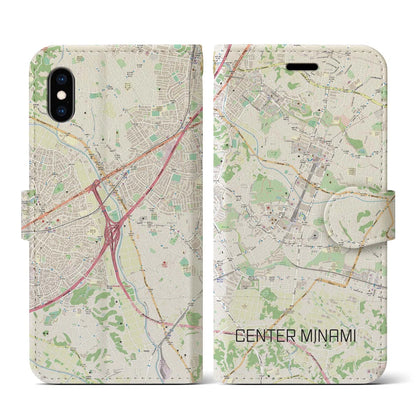 【センター南（神奈川県）】地図柄iPhoneケース（手帳タイプ）ナチュラル・iPhone XS / X 用