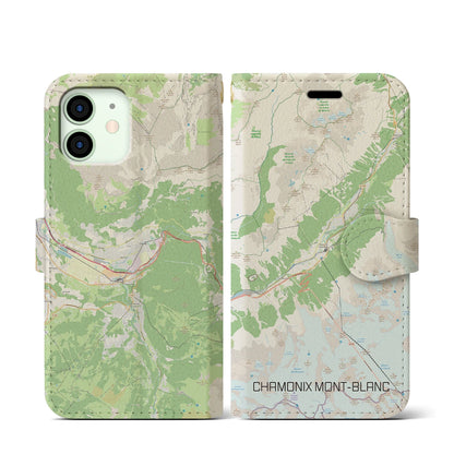 【シャモニー（フランス）】地図柄iPhoneケース（手帳タイプ）ナチュラル・iPhone 12 mini 用