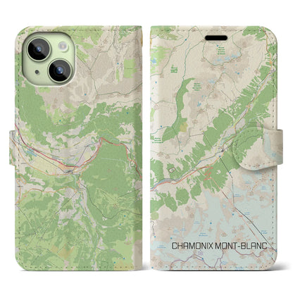 【シャモニー（フランス）】地図柄iPhoneケース（手帳タイプ）ナチュラル・iPhone 15 用