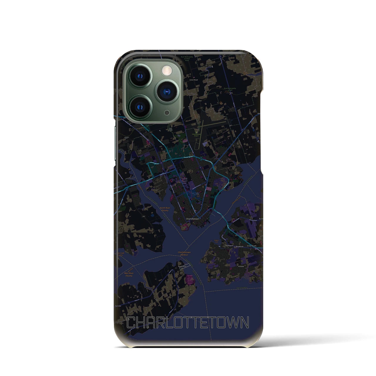 【シャーロットタウン】地図柄iPhoneケース（バックカバータイプ・ブラック）iPhone 11 Pro 用