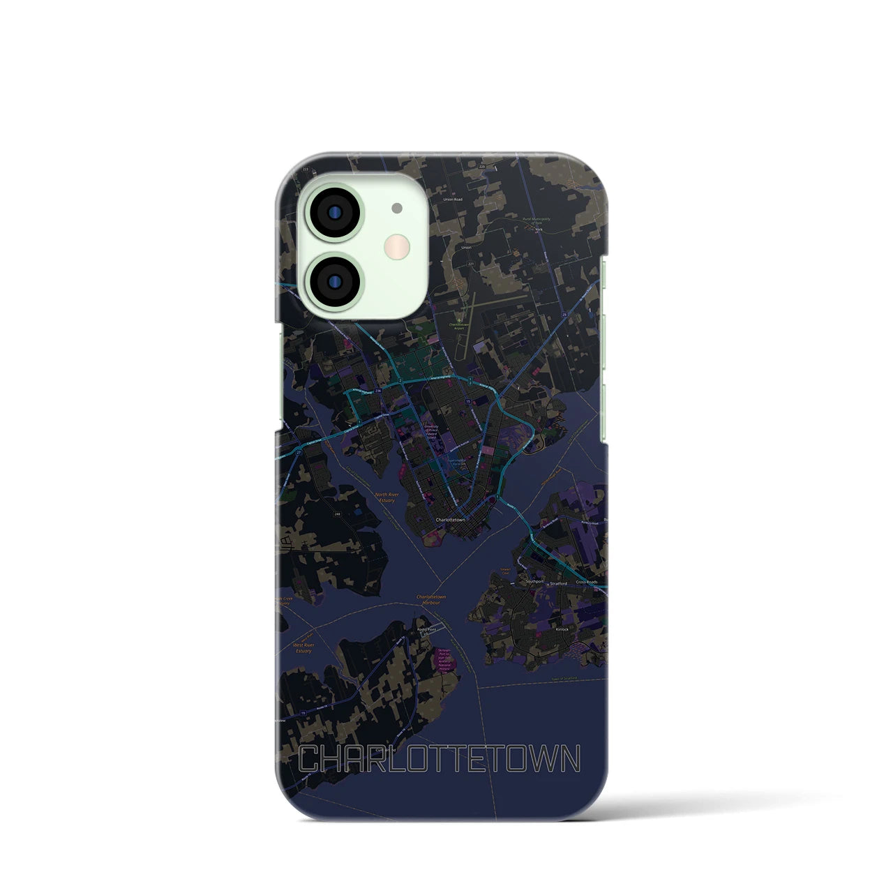 【シャーロットタウン】地図柄iPhoneケース（バックカバータイプ・ブラック）iPhone 12 mini 用