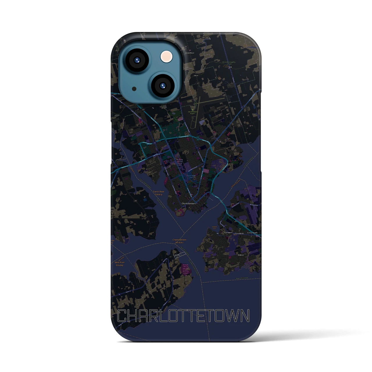 【シャーロットタウン】地図柄iPhoneケース（バックカバータイプ・ブラック）iPhone 13 用
