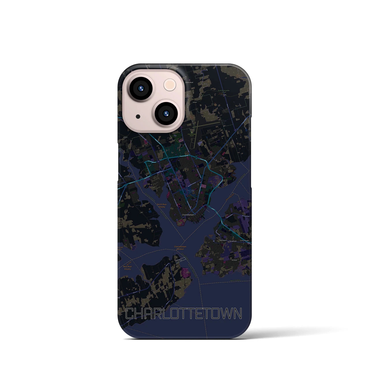 【シャーロットタウン】地図柄iPhoneケース（バックカバータイプ・ブラック）iPhone 13 mini 用