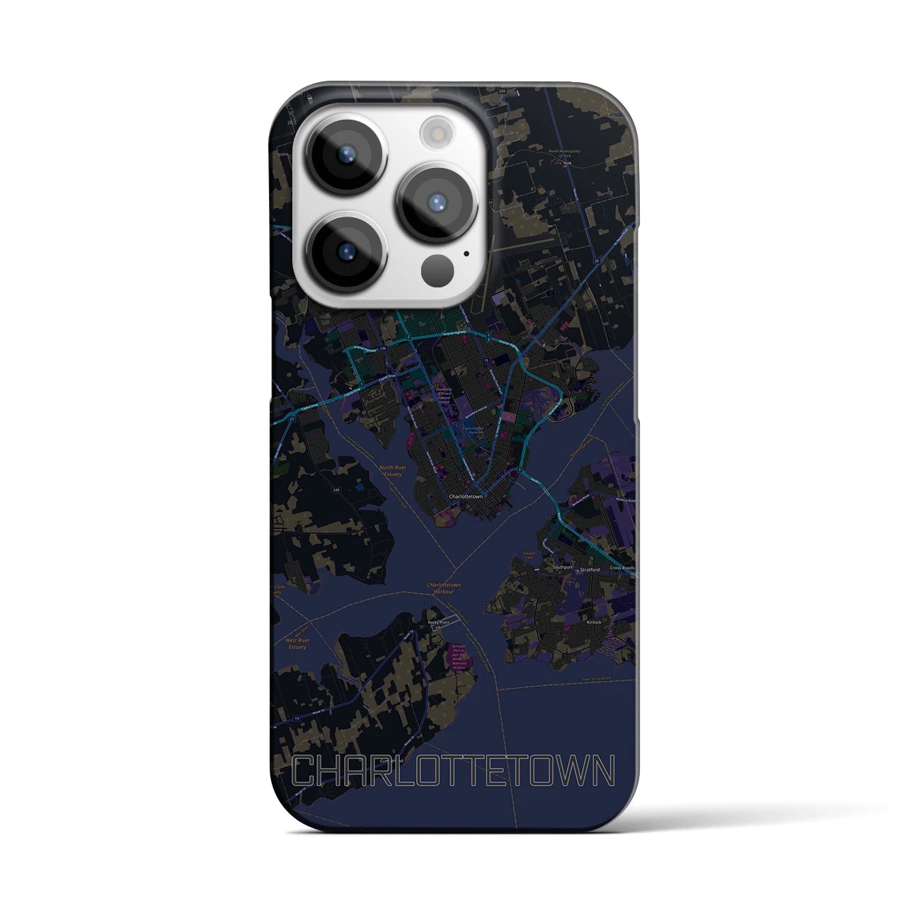 【シャーロットタウン】地図柄iPhoneケース（バックカバータイプ・ブラック）iPhone 14 Pro 用