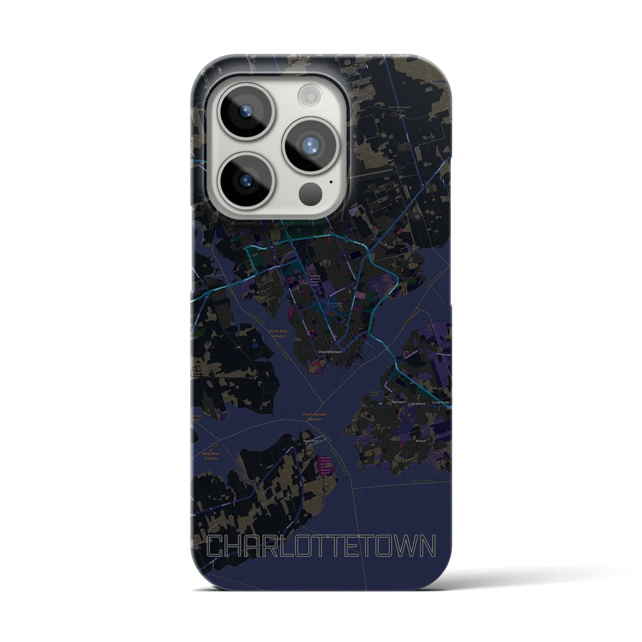 【シャーロットタウン】地図柄iPhoneケース（バックカバータイプ・ブラック）iPhone 15 Pro 用