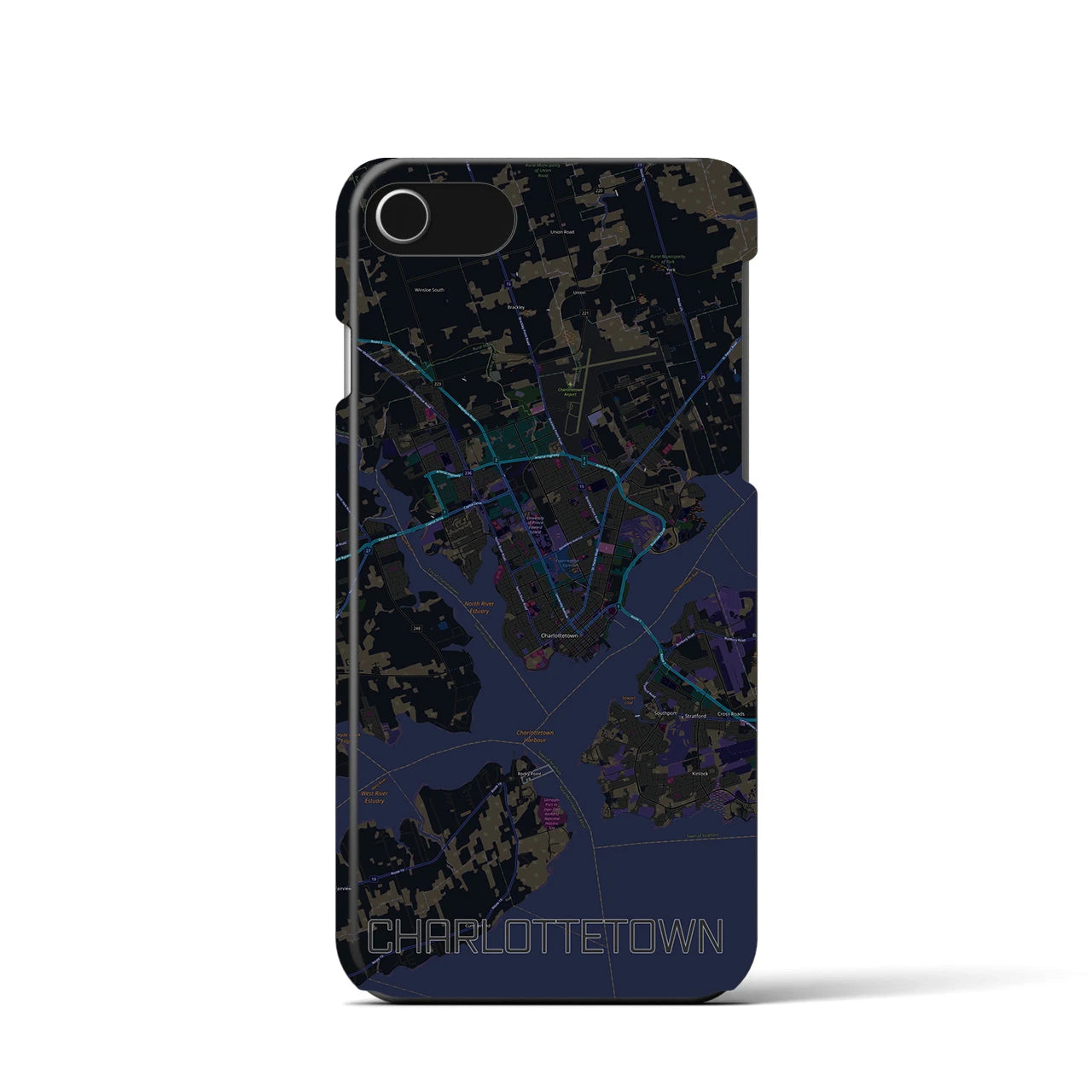 【シャーロットタウン】地図柄iPhoneケース（バックカバータイプ・ブラック）iPhone SE（第3 / 第2世代） / 8 / 7 / 6s / 6 用