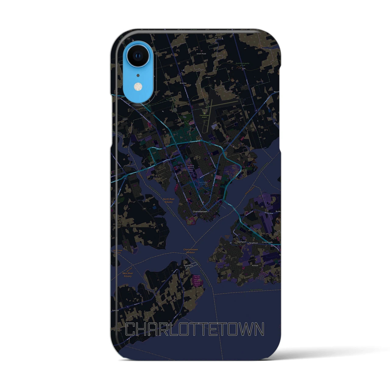 【シャーロットタウン】地図柄iPhoneケース（バックカバータイプ・ブラック）iPhone XR 用