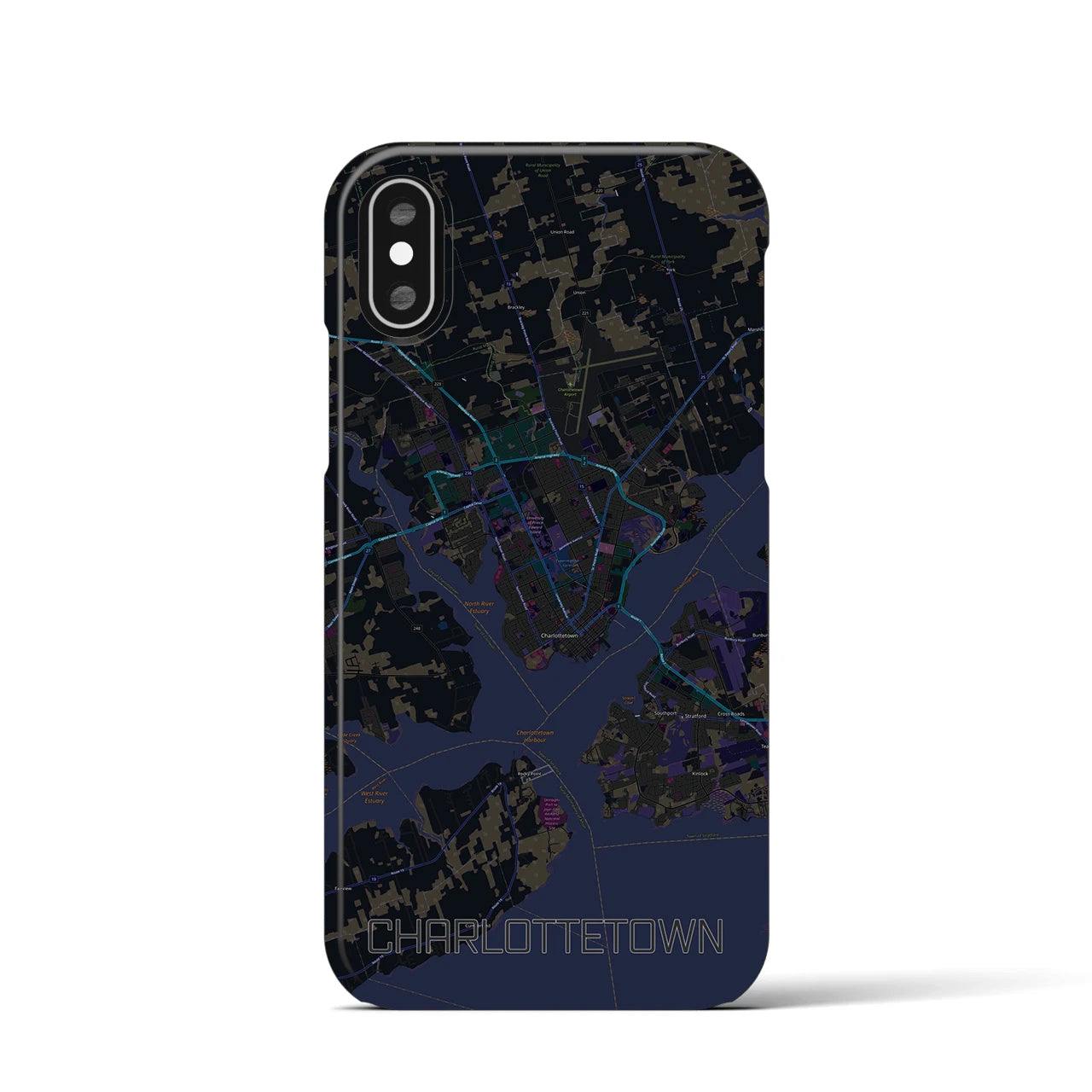 【シャーロットタウン】地図柄iPhoneケース（バックカバータイプ・ブラック）iPhone XS / X 用