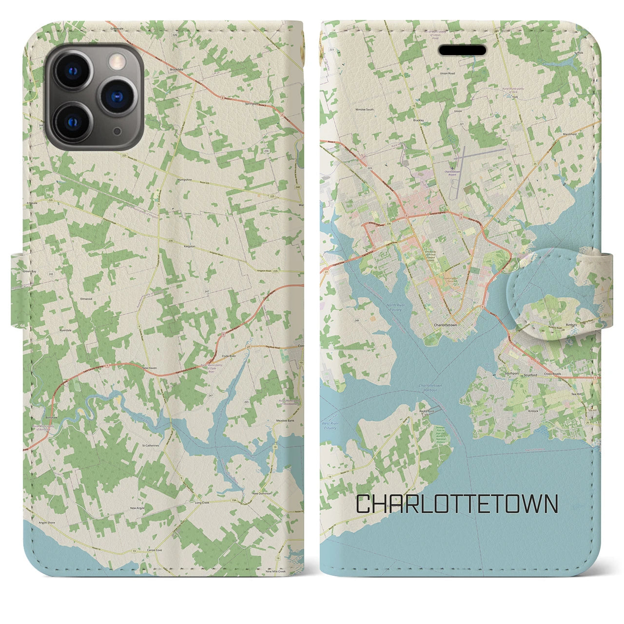 【シャーロットタウン】地図柄iPhoneケース（手帳両面タイプ・ナチュラル）iPhone 11 Pro Max 用