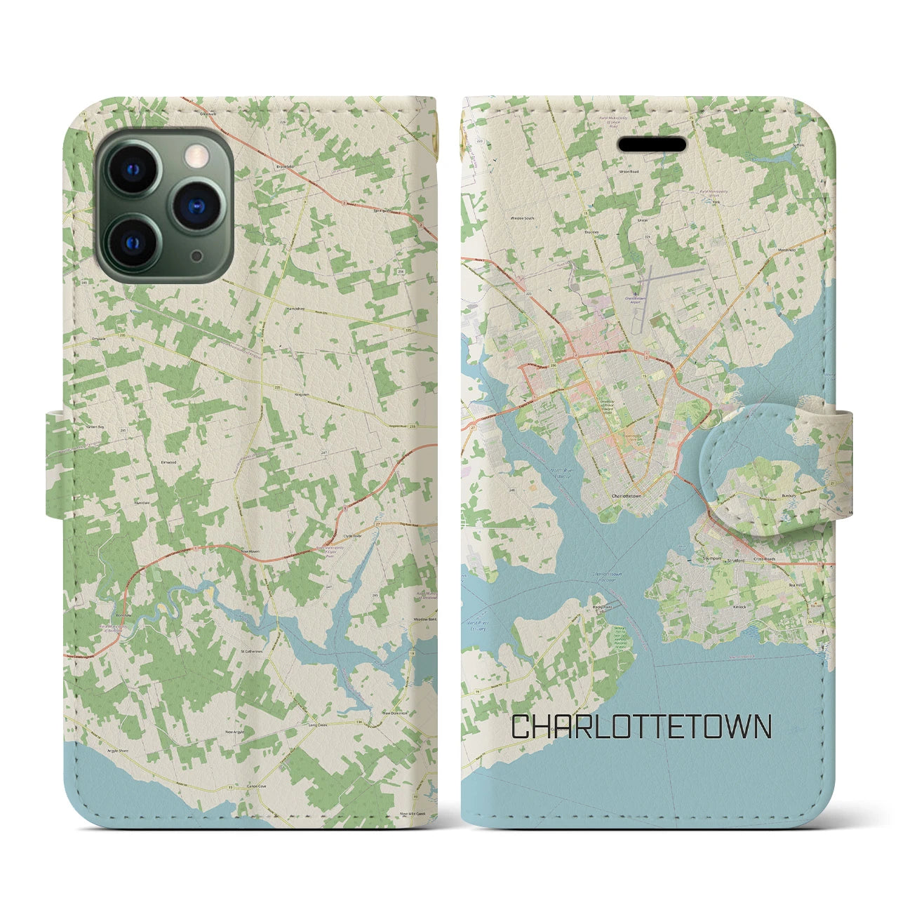 【シャーロットタウン】地図柄iPhoneケース（手帳両面タイプ・ナチュラル）iPhone 11 Pro 用
