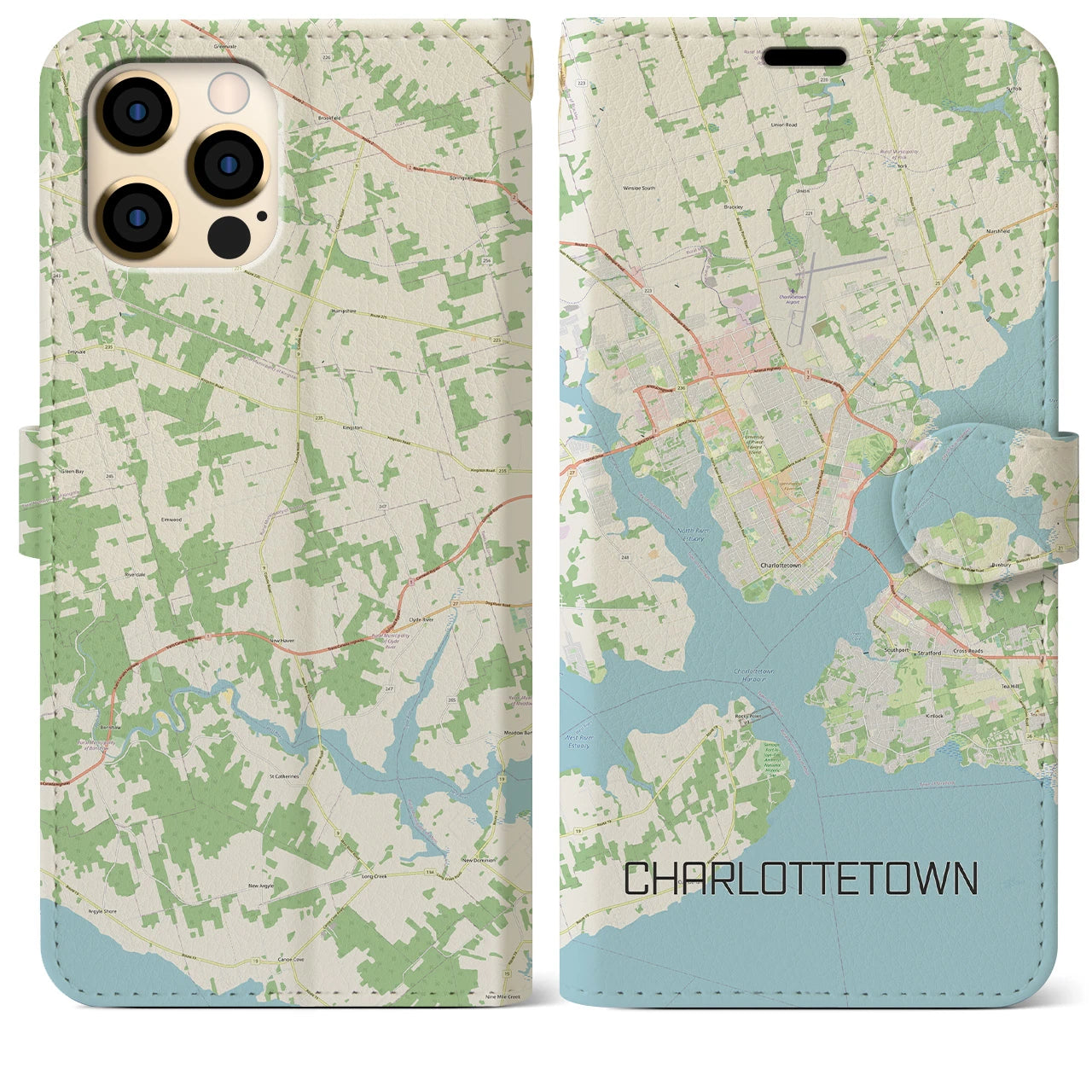 【シャーロットタウン】地図柄iPhoneケース（手帳両面タイプ・ナチュラル）iPhone 12 Pro Max 用