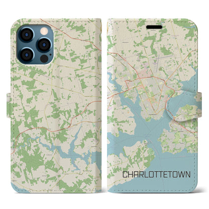 【シャーロットタウン（カナダ）】地図柄iPhoneケース（手帳タイプ）ナチュラル・iPhone 12 / 12 Pro 用