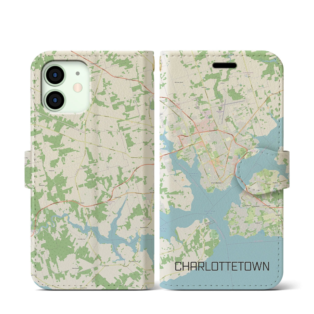 【シャーロットタウン】地図柄iPhoneケース（手帳両面タイプ・ナチュラル）iPhone 12 mini 用