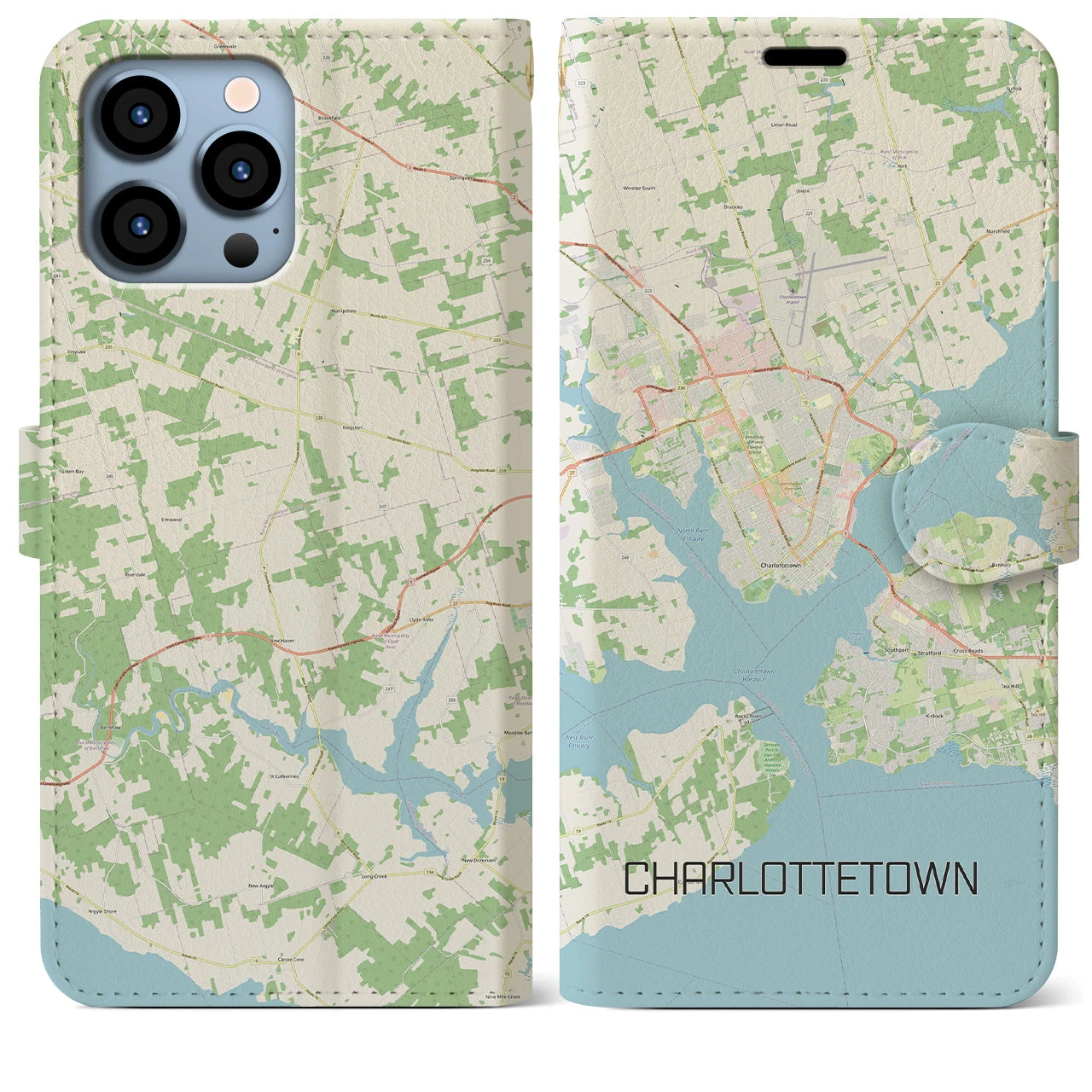 【シャーロットタウン】地図柄iPhoneケース（手帳両面タイプ・ナチュラル）iPhone 13 Pro Max 用