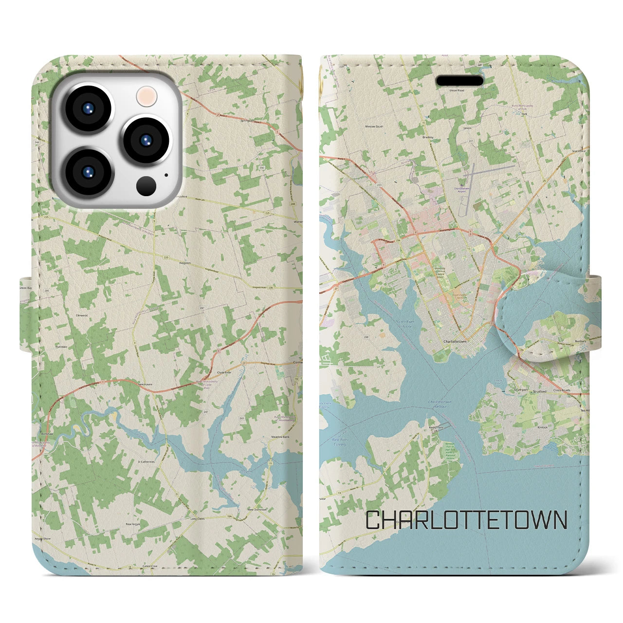 【シャーロットタウン】地図柄iPhoneケース（手帳両面タイプ・ナチュラル）iPhone 13 Pro 用