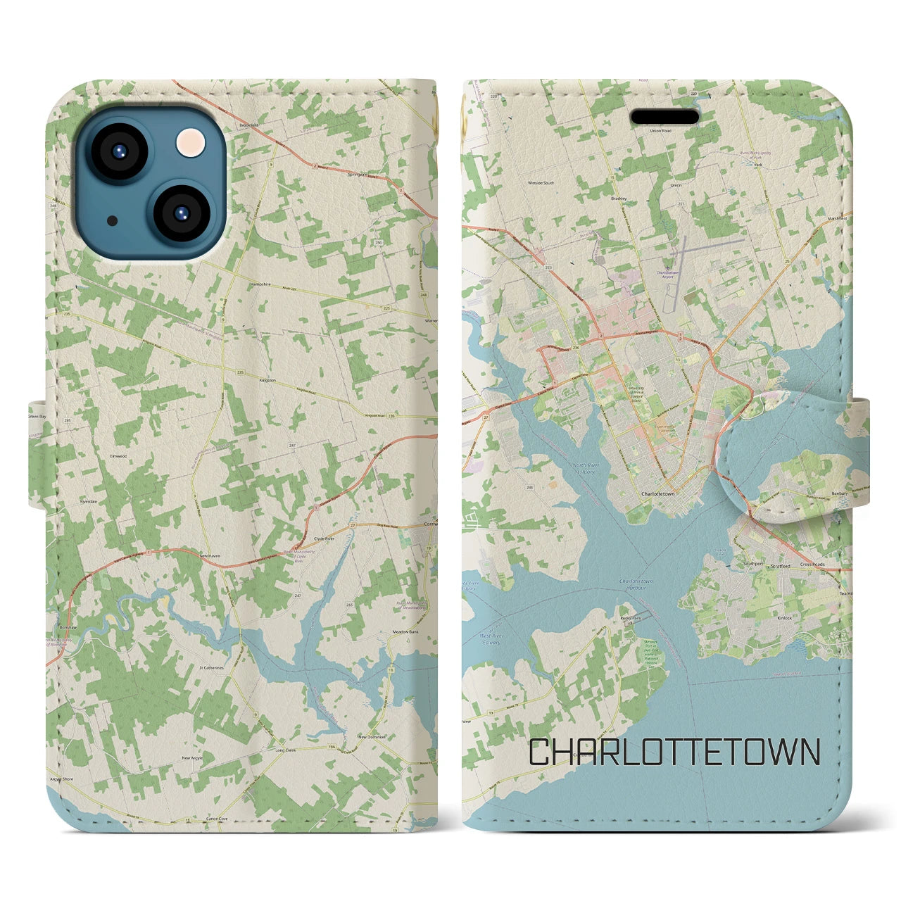 【シャーロットタウン】地図柄iPhoneケース（手帳両面タイプ・ナチュラル）iPhone 13 用