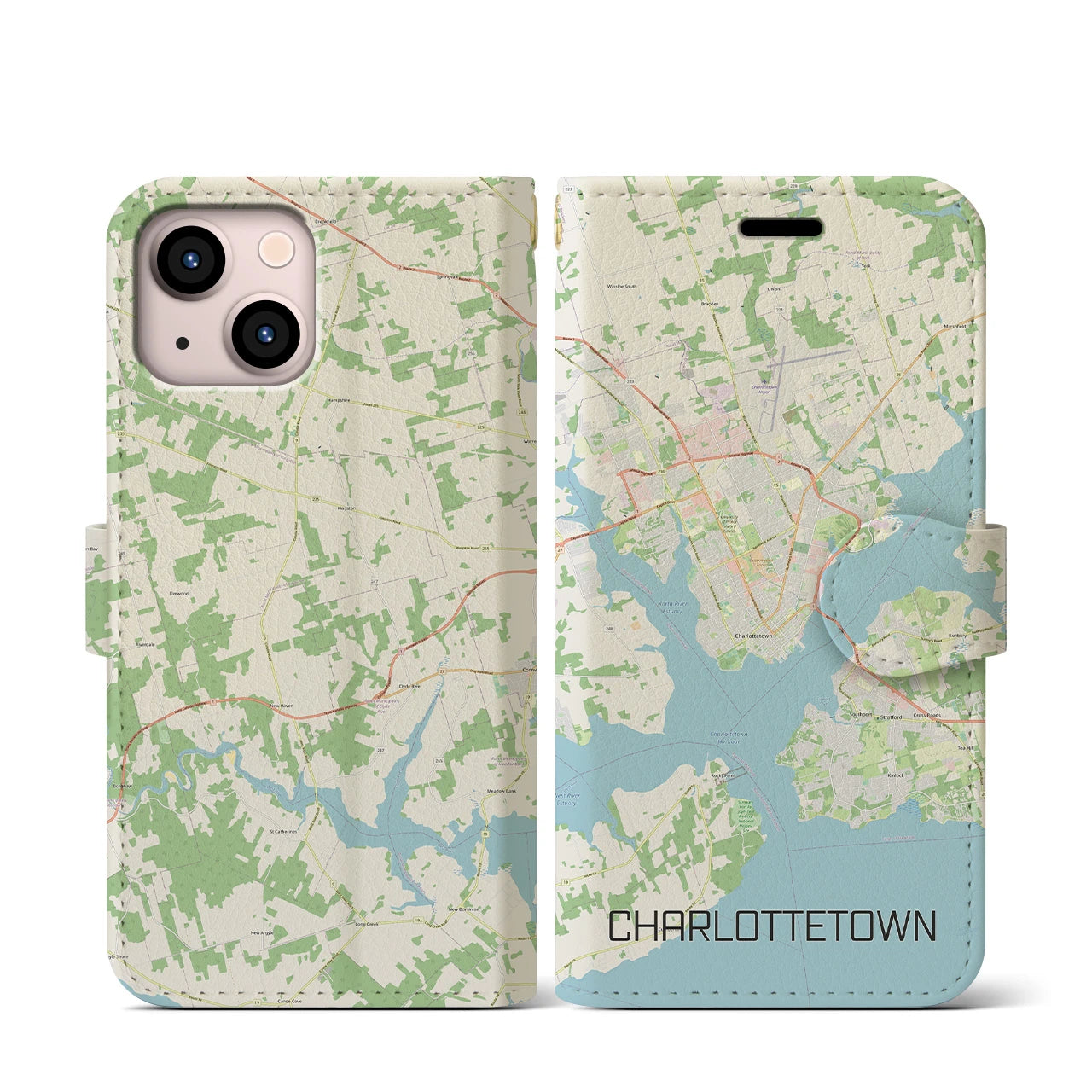 【シャーロットタウン】地図柄iPhoneケース（手帳両面タイプ・ナチュラル）iPhone 13 mini 用