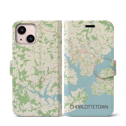 【シャーロットタウン（カナダ）】地図柄iPhoneケース（手帳タイプ）ナチュラル・iPhone 13 mini 用