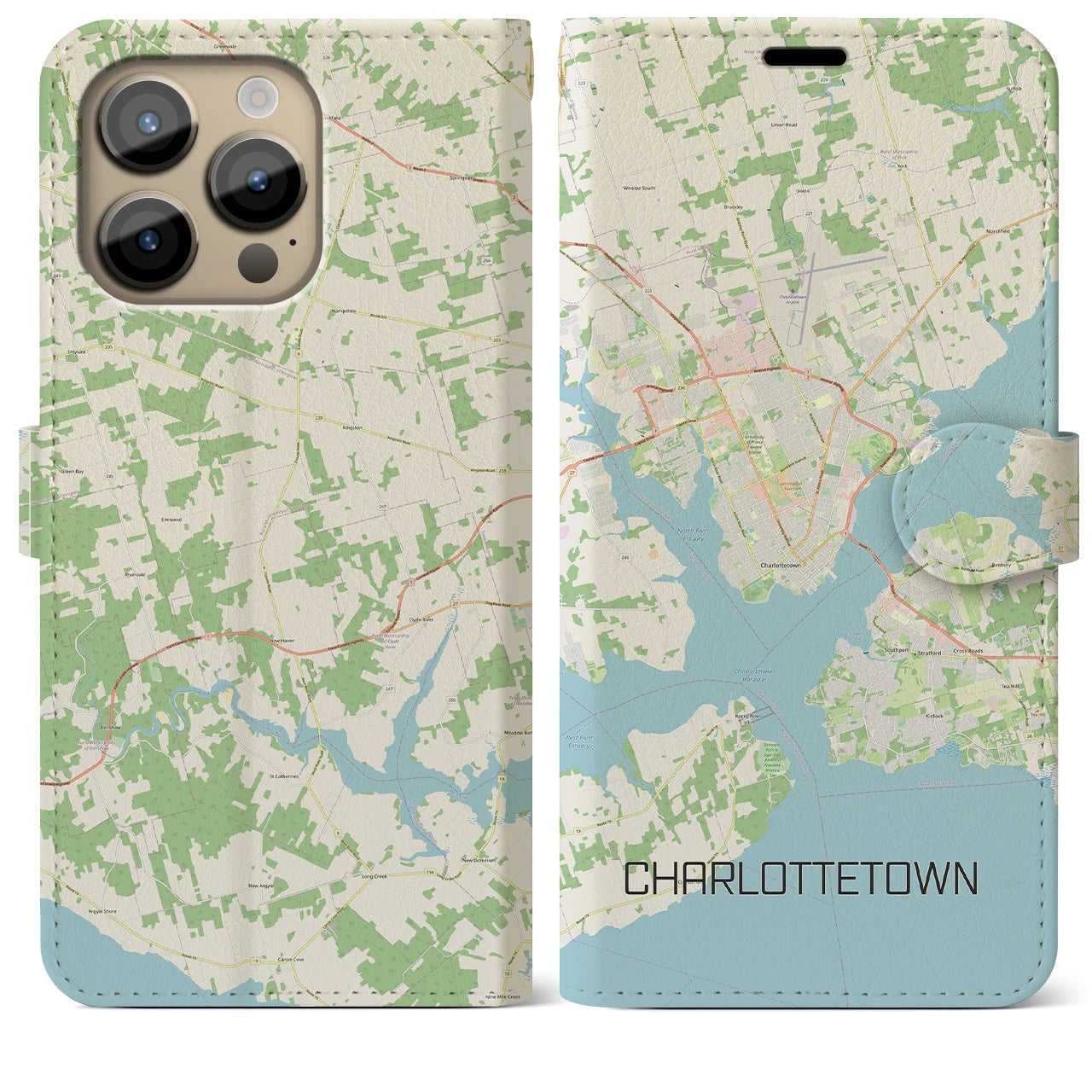 【シャーロットタウン】地図柄iPhoneケース（手帳両面タイプ・ナチュラル）iPhone 14 Pro Max 用