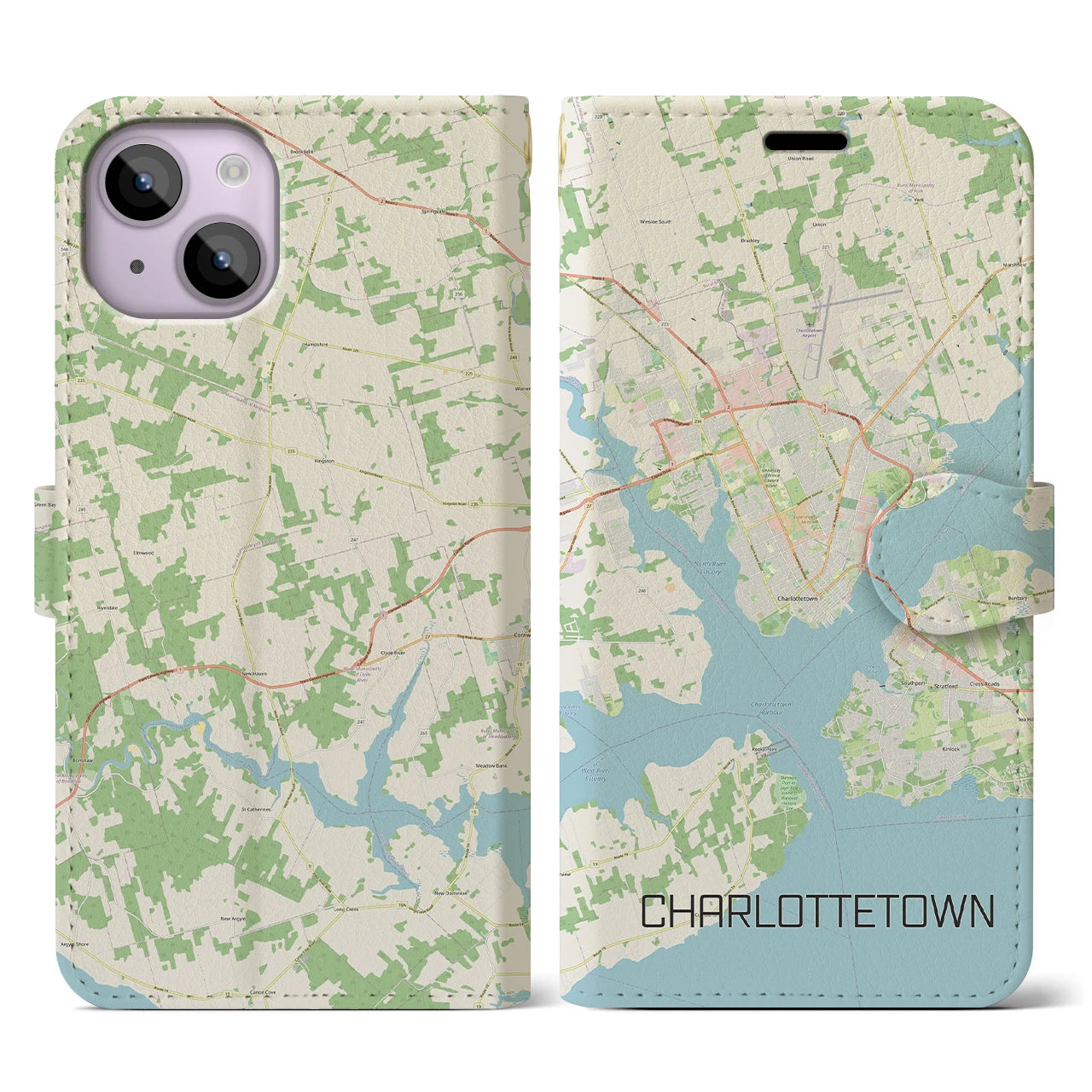 【シャーロットタウン】地図柄iPhoneケース（手帳両面タイプ・ナチュラル）iPhone 14 用