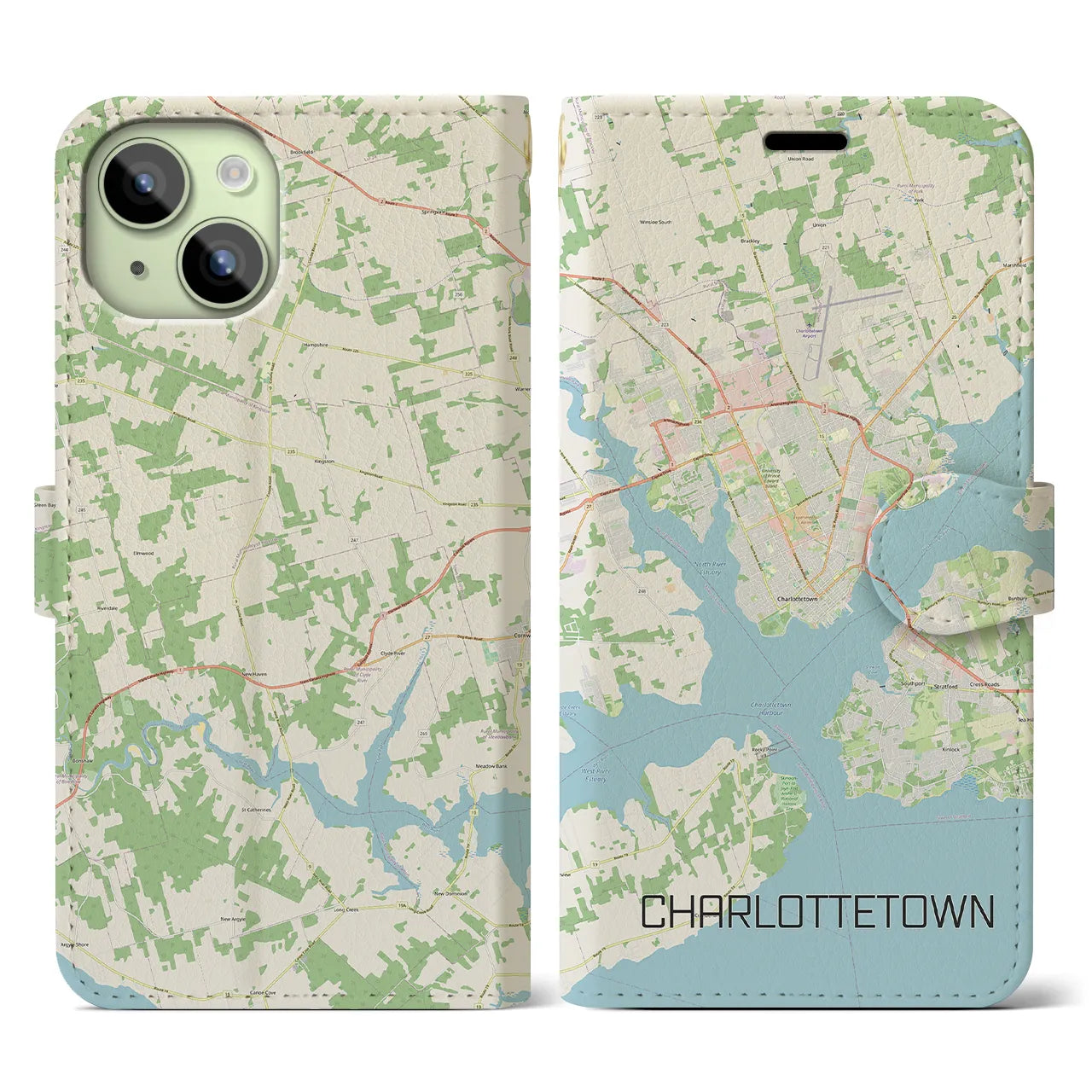 【シャーロットタウン】地図柄iPhoneケース（手帳両面タイプ・ナチュラル）iPhone 15 用