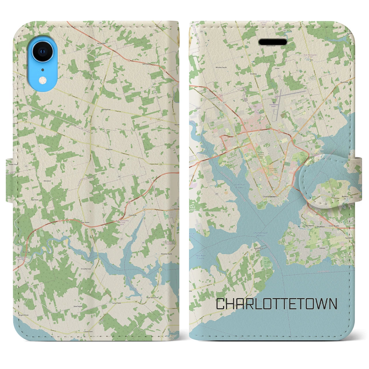 【シャーロットタウン】地図柄iPhoneケース（手帳両面タイプ・ナチュラル）iPhone XR 用