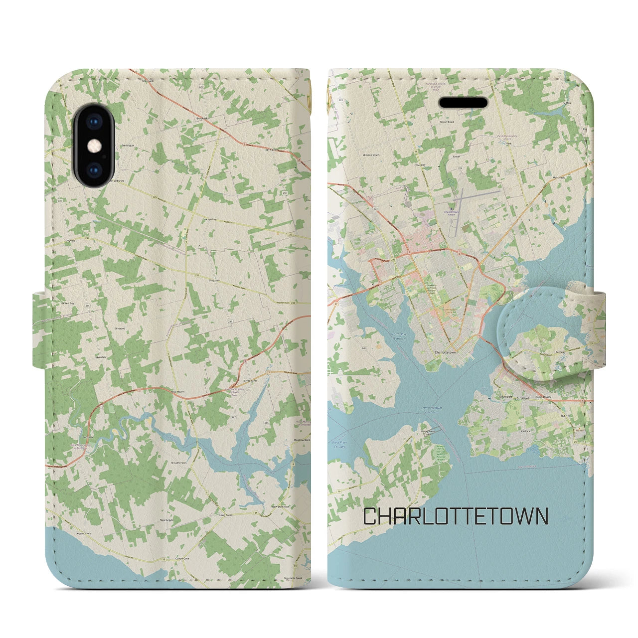 【シャーロットタウン】地図柄iPhoneケース（手帳両面タイプ・ナチュラル）iPhone XS / X 用