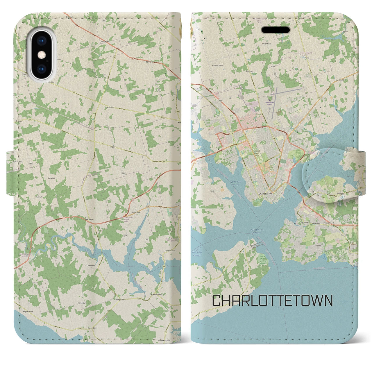 【シャーロットタウン】地図柄iPhoneケース（手帳両面タイプ・ナチュラル）iPhone XS Max 用