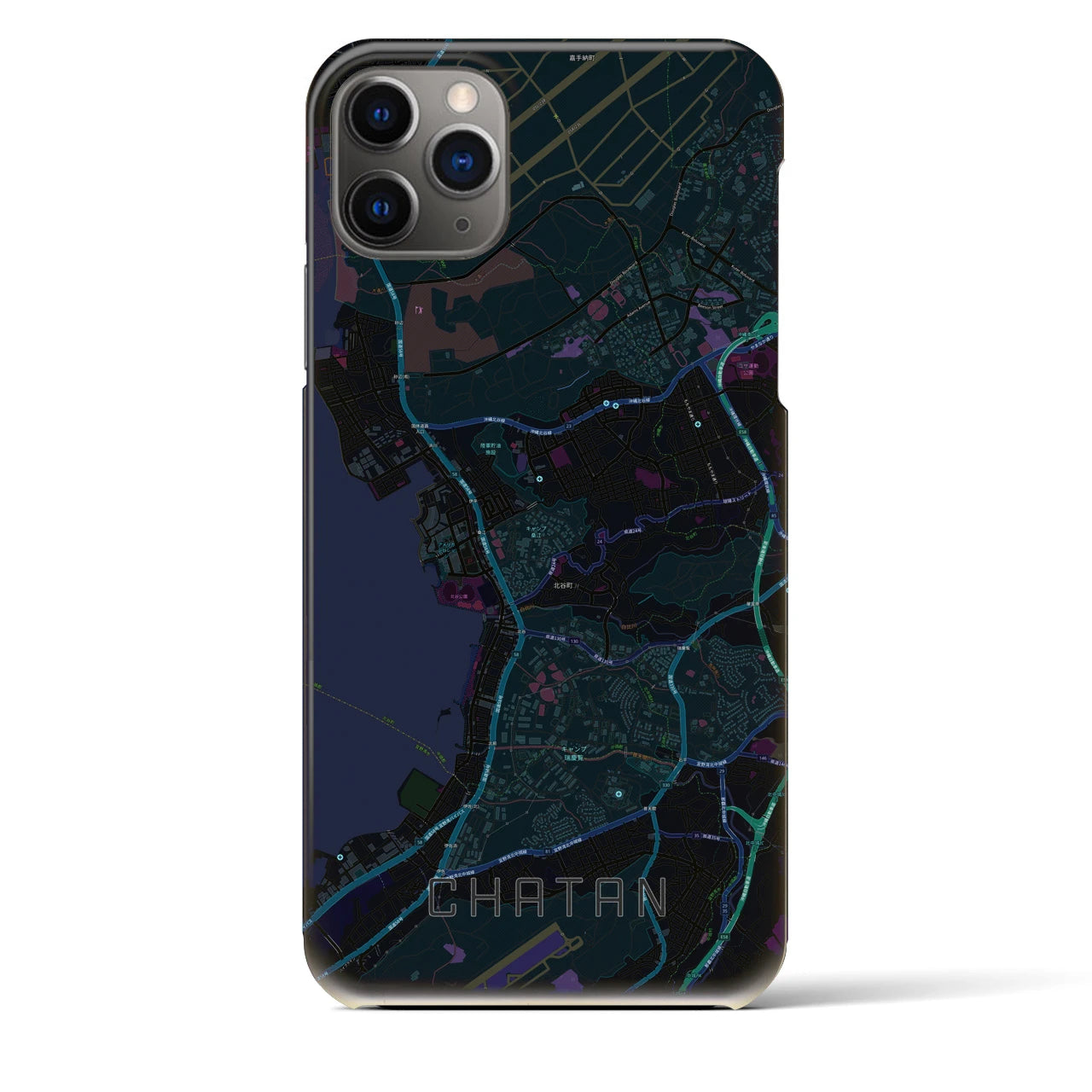 【北谷】地図柄iPhoneケース（バックカバータイプ・ブラック）iPhone 11 Pro Max 用