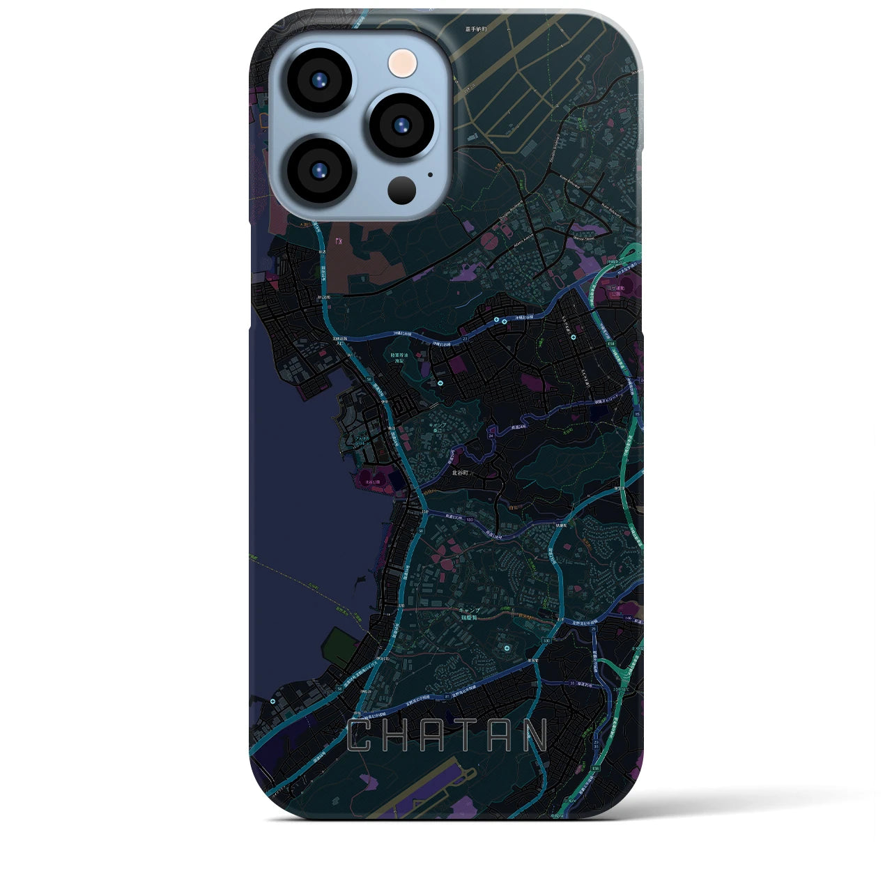 【北谷】地図柄iPhoneケース（バックカバータイプ・ブラック）iPhone 13 Pro Max 用