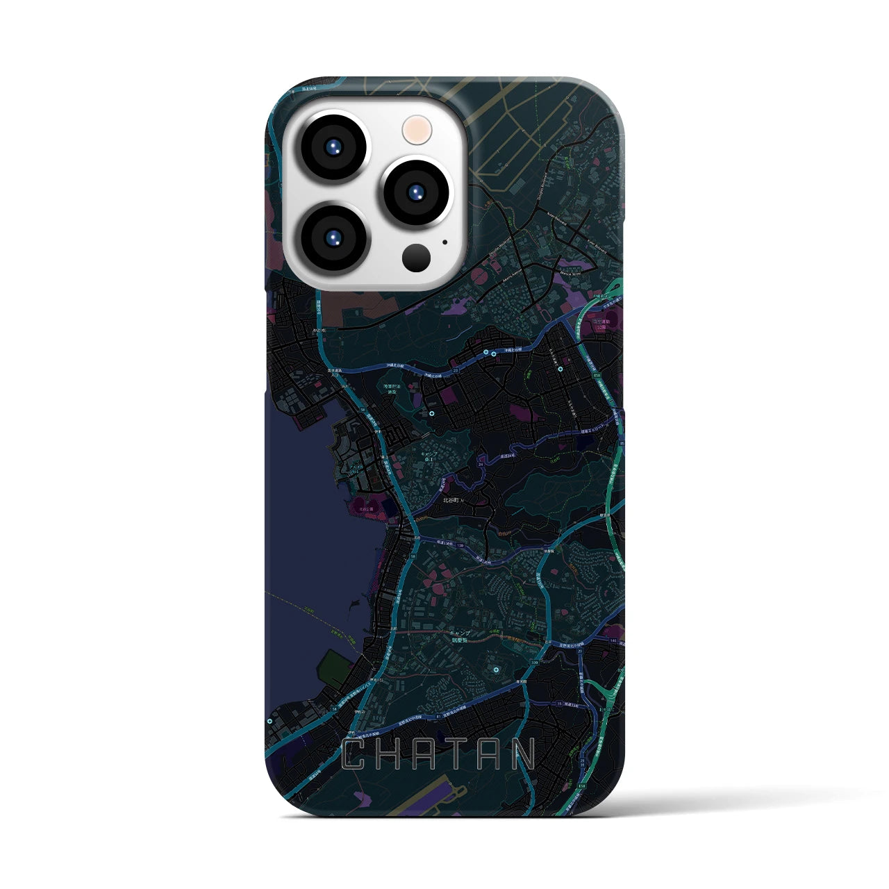 【北谷】地図柄iPhoneケース（バックカバータイプ・ブラック）iPhone 13 Pro 用