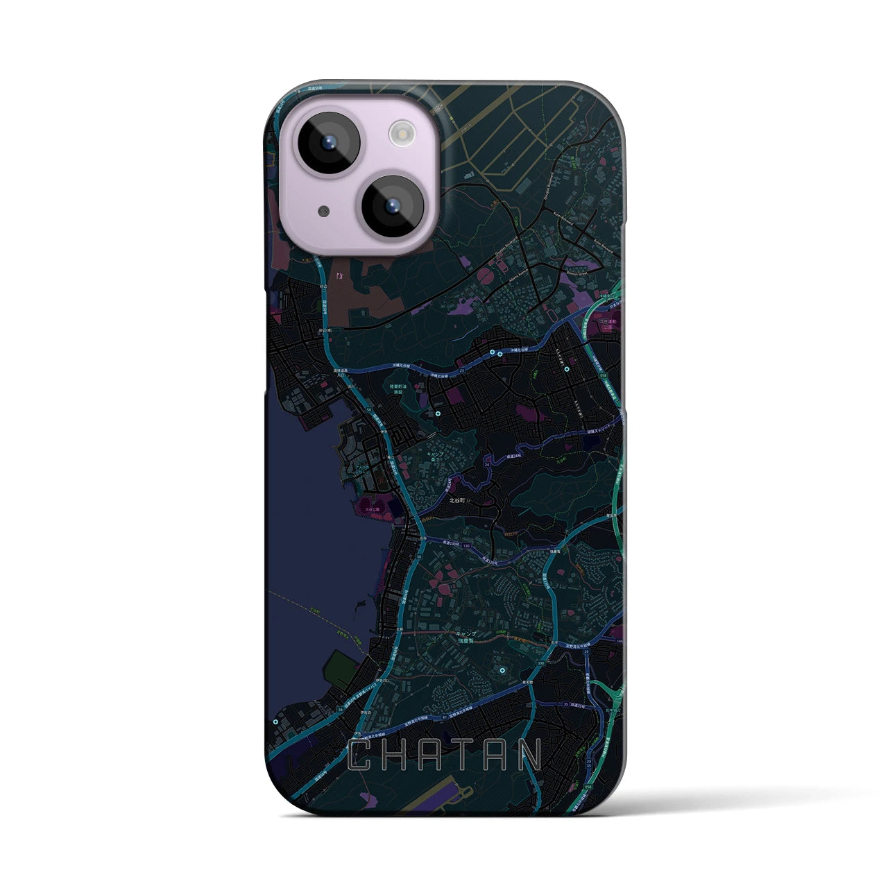 【北谷】地図柄iPhoneケース（バックカバータイプ・ブラック）iPhone 14 用