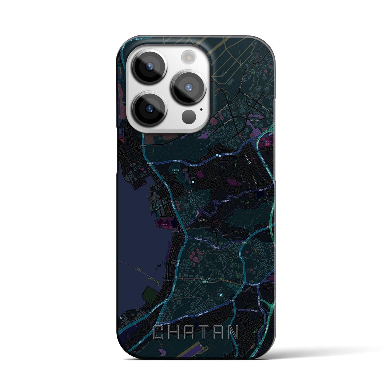 【北谷】地図柄iPhoneケース（バックカバータイプ・ブラック）iPhone 14 Pro 用