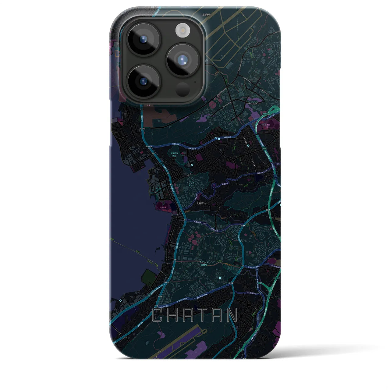【北谷】地図柄iPhoneケース（バックカバータイプ・ブラック）iPhone 15 Pro Max 用