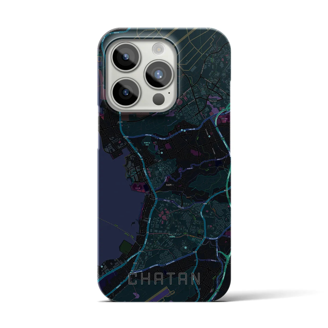 【北谷】地図柄iPhoneケース（バックカバータイプ・ブラック）iPhone 15 Pro 用