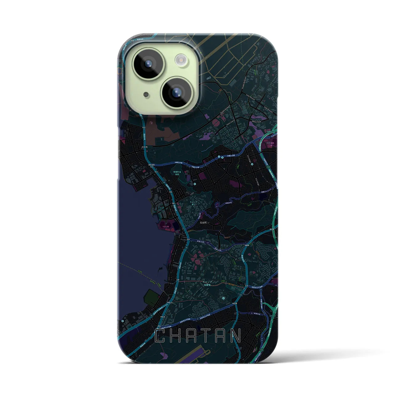【北谷】地図柄iPhoneケース（バックカバータイプ・ブラック）iPhone 15 用