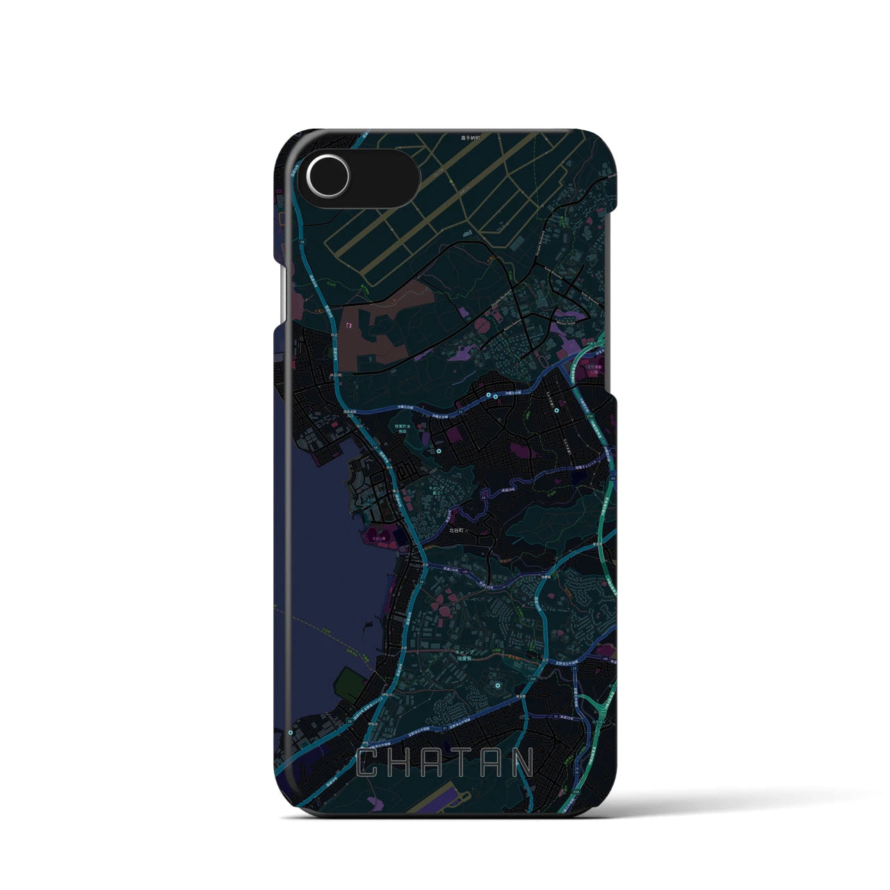 【北谷】地図柄iPhoneケース（バックカバータイプ・ブラック）iPhone SE（第3 / 第2世代） / 8 / 7 / 6s / 6 用