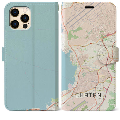 【北谷（沖縄県）】地図柄iPhoneケース（手帳タイプ）ナチュラル・iPhone 12 Pro Max 用