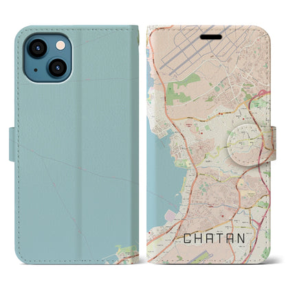 【北谷（沖縄県）】地図柄iPhoneケース（手帳タイプ）ナチュラル・iPhone 13 用