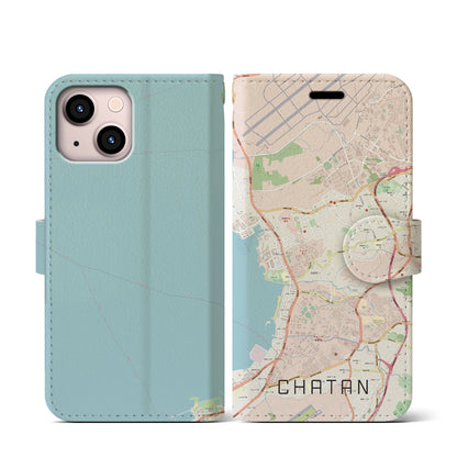 【北谷（沖縄県）】地図柄iPhoneケース（手帳タイプ）ナチュラル・iPhone 13 mini 用