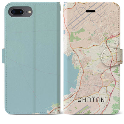 【北谷（沖縄県）】地図柄iPhoneケース（手帳タイプ）ナチュラル・iPhone 8Plus /7Plus / 6sPlus / 6Plus 用