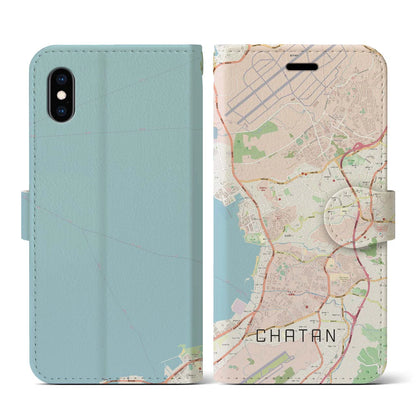 【北谷（沖縄県）】地図柄iPhoneケース（手帳タイプ）ナチュラル・iPhone XS / X 用