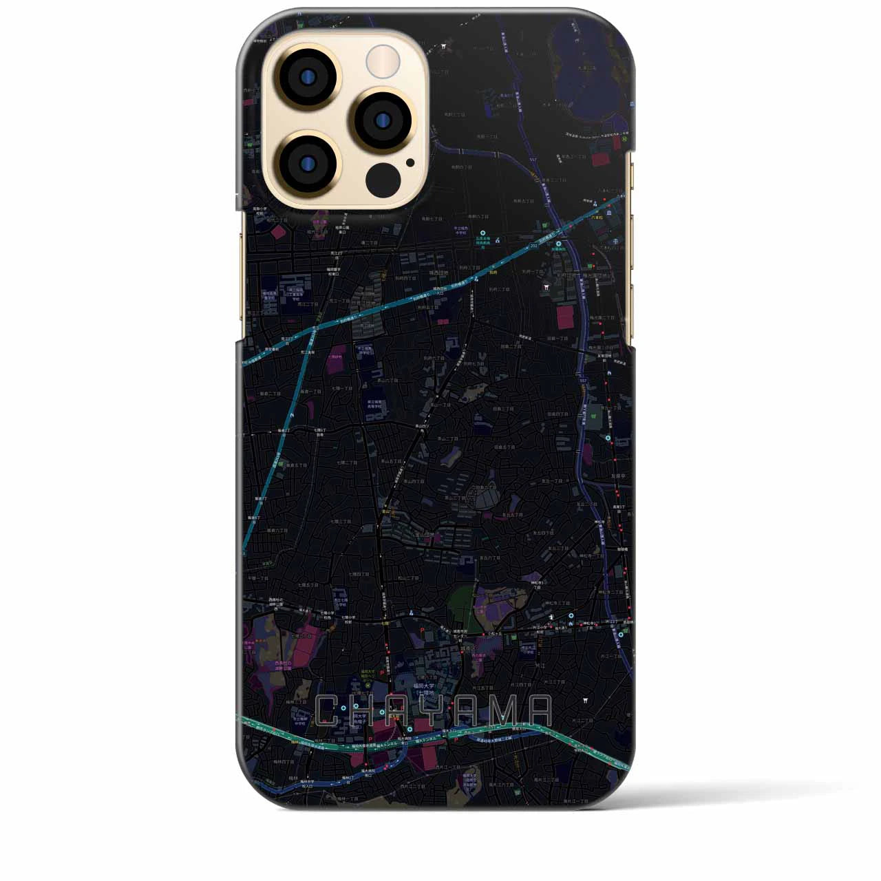 【茶山】地図柄iPhoneケース（バックカバータイプ・ブラック）iPhone 12 Pro Max 用