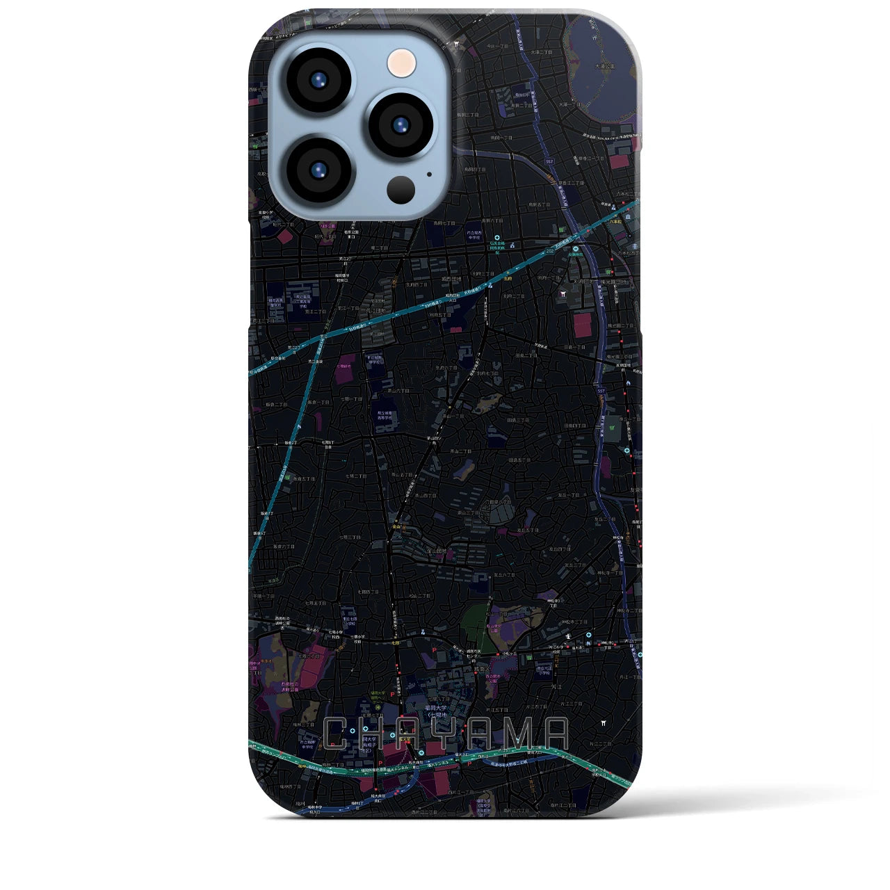 【茶山】地図柄iPhoneケース（バックカバータイプ・ブラック）iPhone 13 Pro Max 用