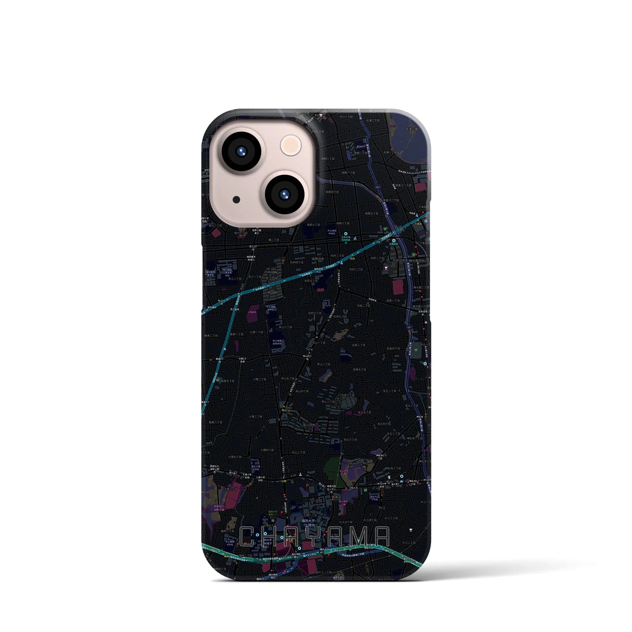 【茶山】地図柄iPhoneケース（バックカバータイプ・ブラック）iPhone 13 mini 用