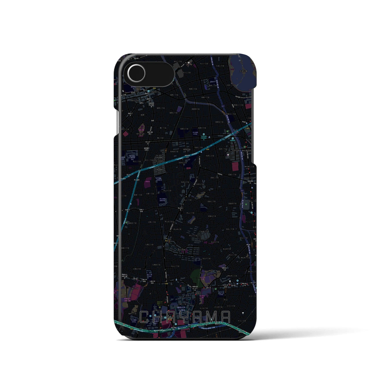 【茶山】地図柄iPhoneケース（バックカバータイプ・ブラック）iPhone SE（第3 / 第2世代） / 8 / 7 / 6s / 6 用